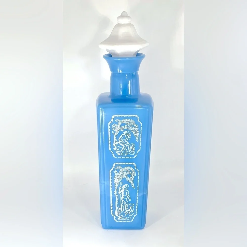 Jim Beam 1965 Blue Slag Milk Glass Decanter Whiskey Bottle Shepard & Dog Cork